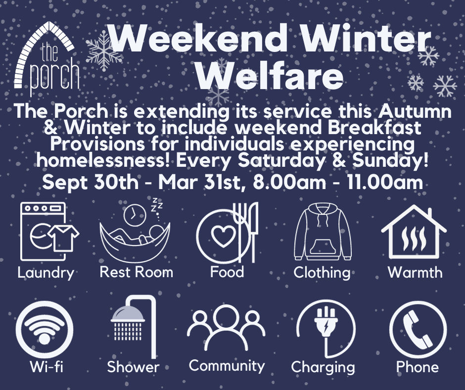 The Porch Weekend Winter Welfare Program Poster