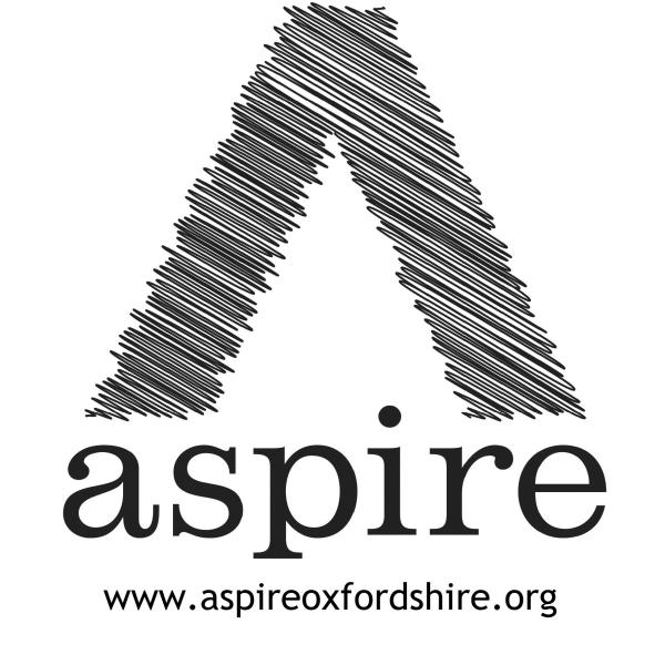 The word aspire beneath a pencil-drawn roof shape or letter A