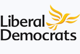 Liberal Democrats with gold yellow bird in flight emblem