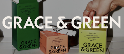 Hand reaching for box of grace and green period products