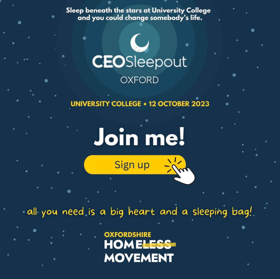CEO Sleepout 2023 Sleep beneath the stars and you could change somebody's life. Moon and stars background. Warm-feeling writing.