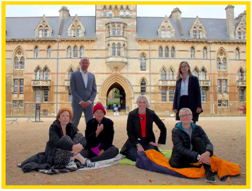 Individuals taking part in the CEO sleepout in front of Christ Church college