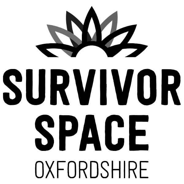 Survivor space Oxfordshire words beneath sunrise or flower shape